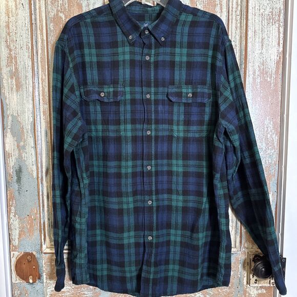 George Shirt Men XL (46-48) Blue Green Plaid Button Down Flannel - Picture 1 of 7